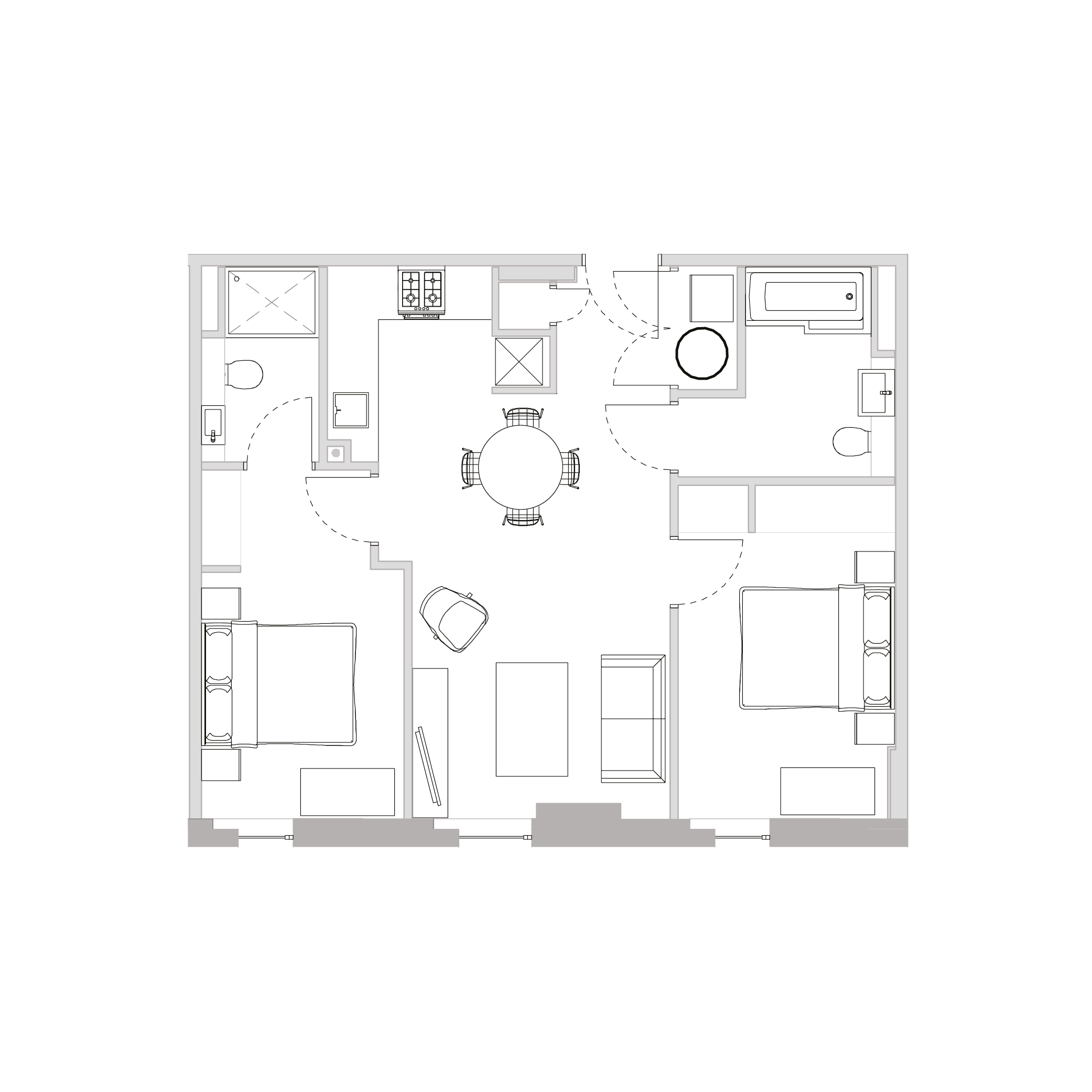 An illustration of the floor plan for a Type B apartment.