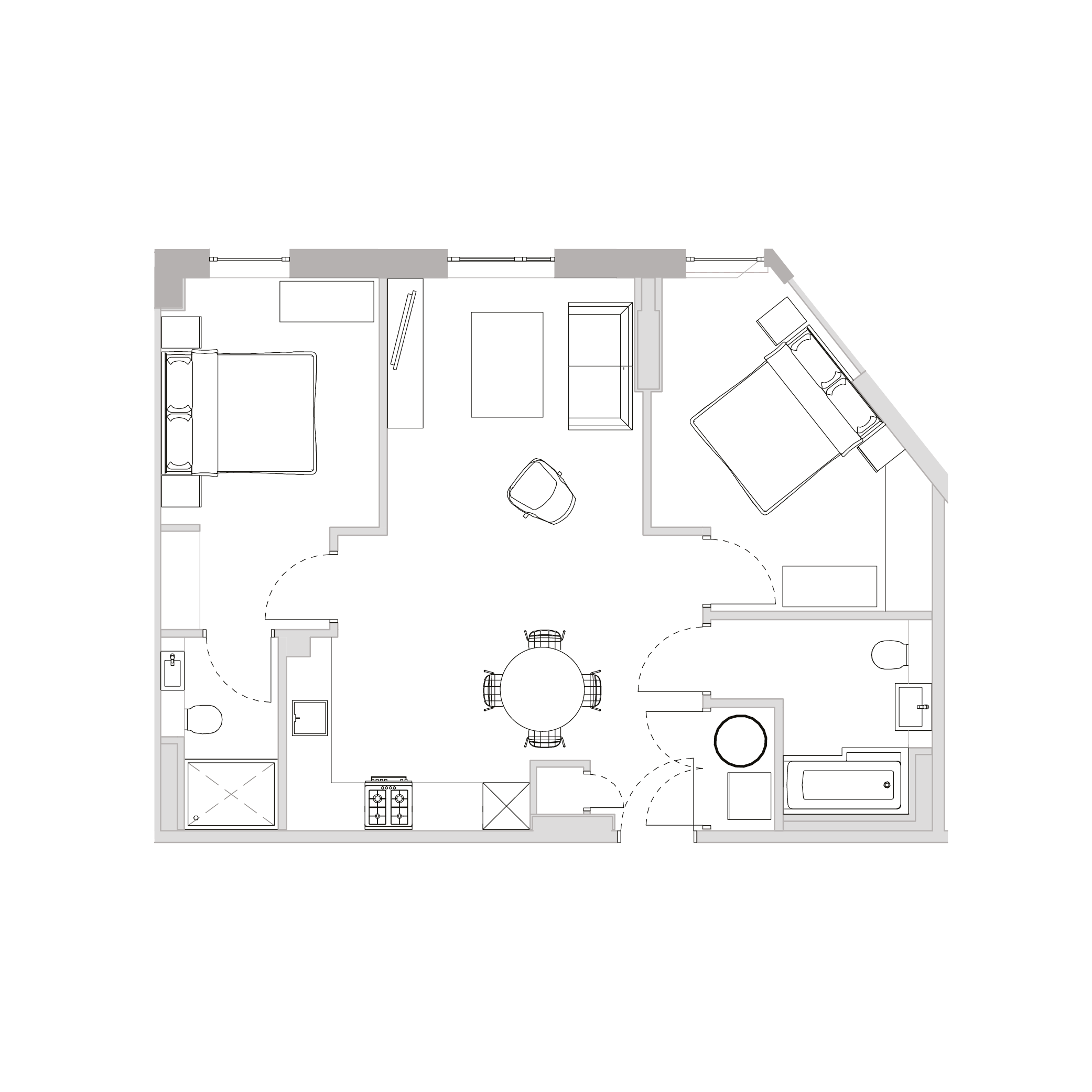 An illustration of the floor plan for a Type D apartment.