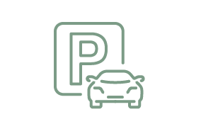 An icon showing a parking sign and a car.
